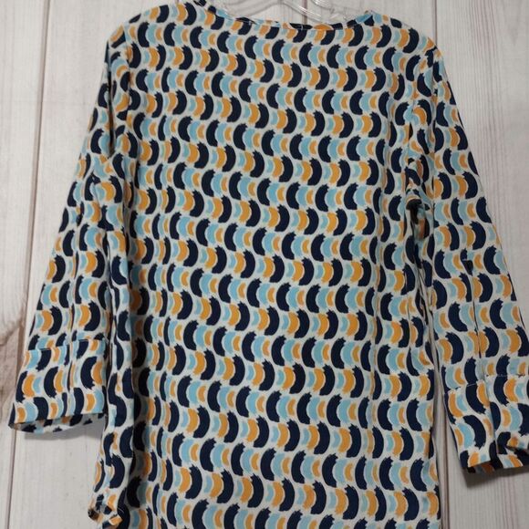 R Hawthorn Print Tunic Top Blouse 3/4 Sleeve Blue Orange Pattern Casual - Picture 2 of 7